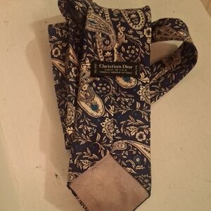 Dior Navy and Cream Paisley Silk Tie